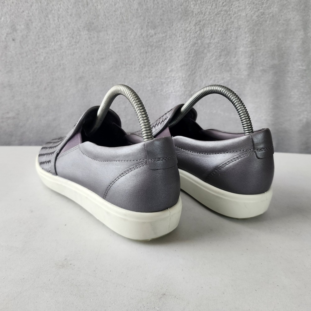 ECCO Slip On Shoes Womens Size 8 Woven Silver Grey Leather Woven Soft 7 EU 39 - Picture 4 of 14